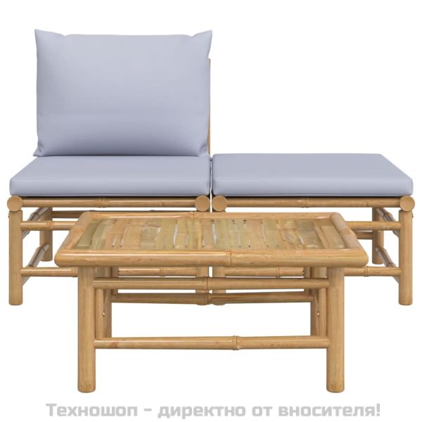 Градински комплект със светлосиви възглавници 3 части бамбук