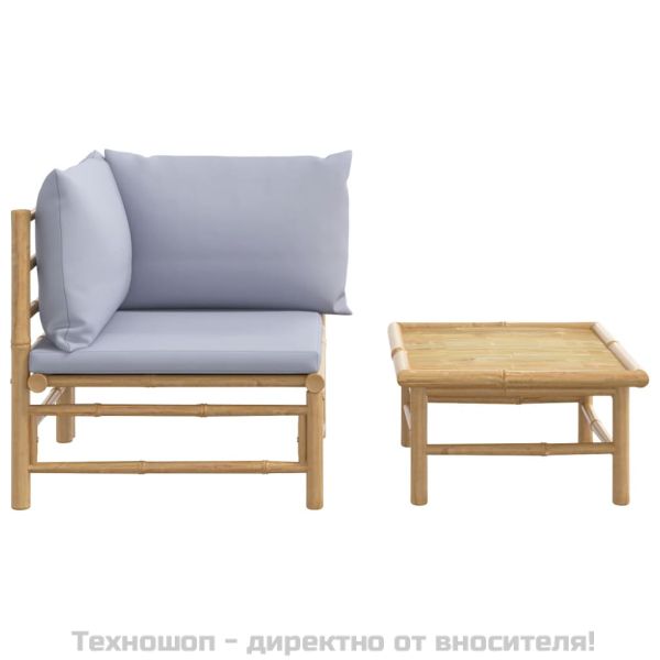 Градински комплект със светлосиви възглавници 2 части бамбук