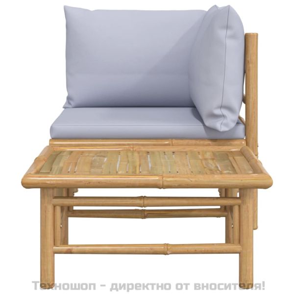 Градински комплект със светлосиви възглавници 2 части бамбук