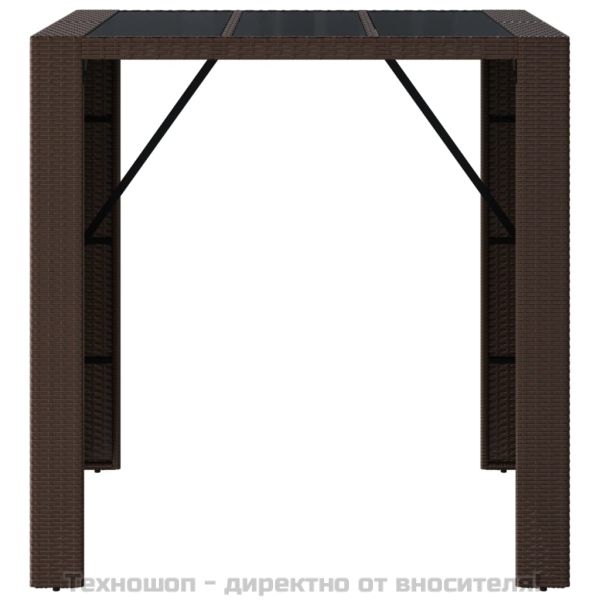 Бар маса със стъклен плот, кафява, 105x80x110 см, полиратан
