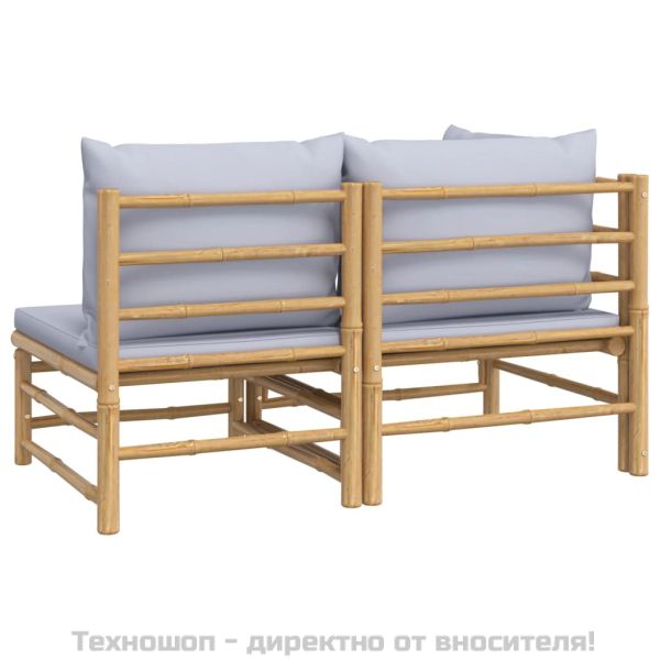 Градински комплект със светлосиви възглавници 2 части бамбук