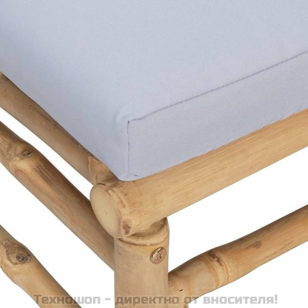 Градински комплект със светлосиви възглавници 2 части бамбук