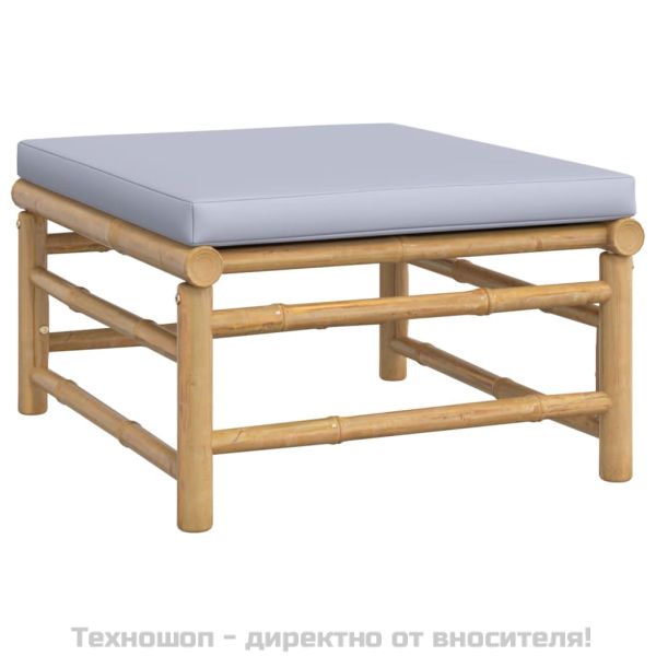 Градинска табуретка със светлосива възглавница бамбук