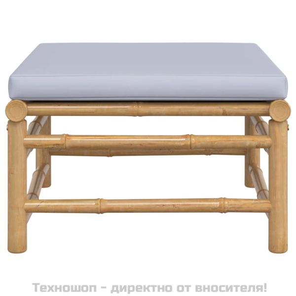 Градинска табуретка със светлосива възглавница бамбук
