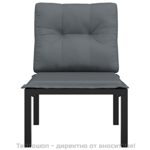 Градински стол с възглавници черен и сив полиратан