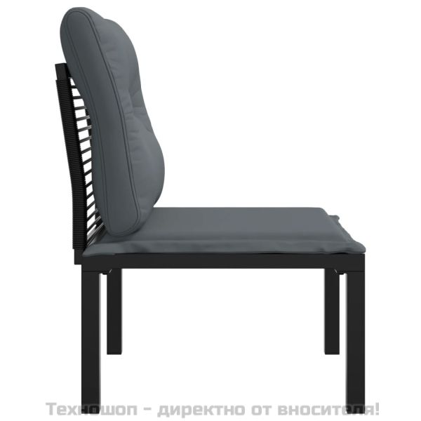 Градински стол с възглавници черен и сив полиратан