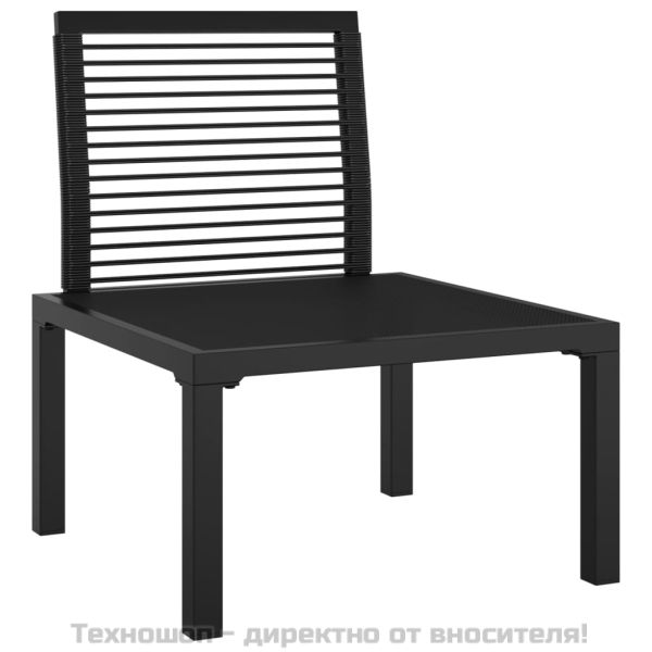 Градински стол с възглавници черен и сив полиратан