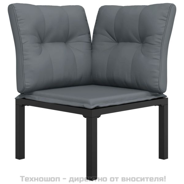 Градински ъглов стол с възглавници черен и сив полиратан