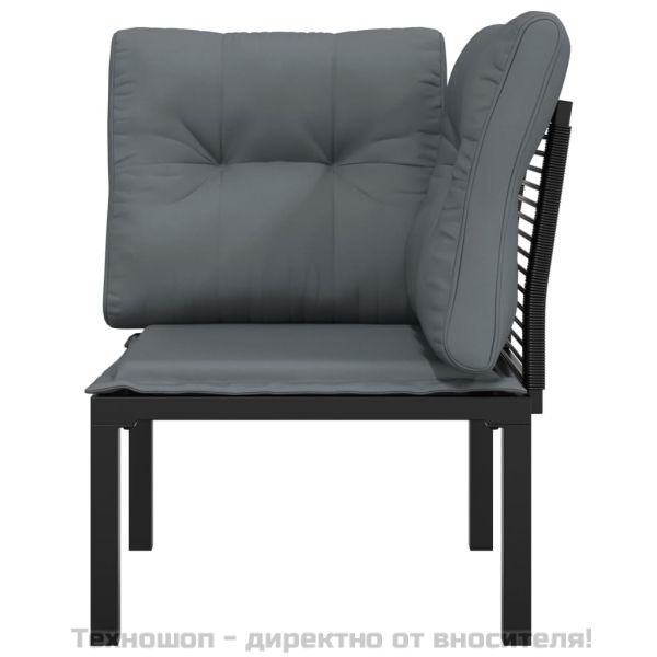 Градински ъглов стол с възглавници черен и сив полиратан