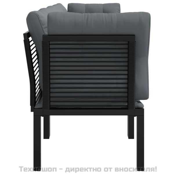 Градински лаундж комплект 4 части черно и сиво полиратан