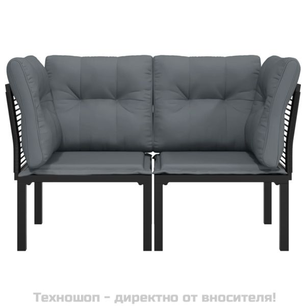 Градински ъглови столове с възглавници 2 бр черен/сив полиратан