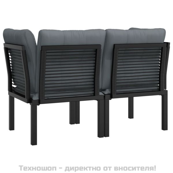 Градински ъглови столове с възглавници 2 бр черен/сив полиратан
