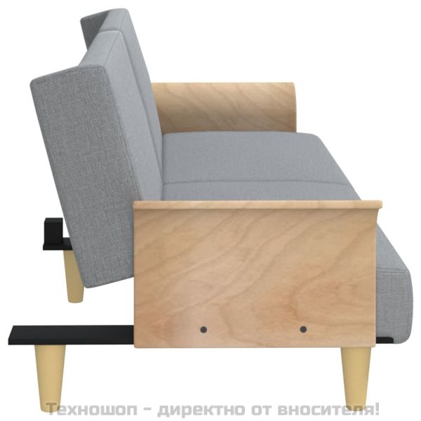 Разтегателно канапе с подлакътници, светлосиво, плат