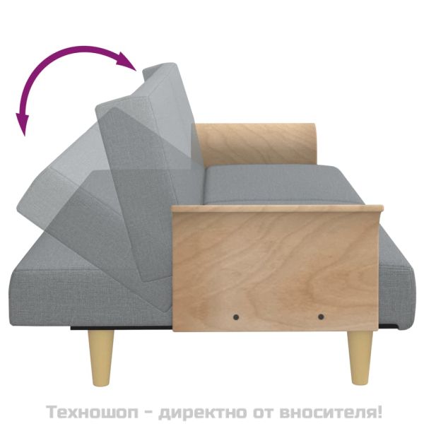 Разтегателно канапе с подлакътници, светлосиво, плат