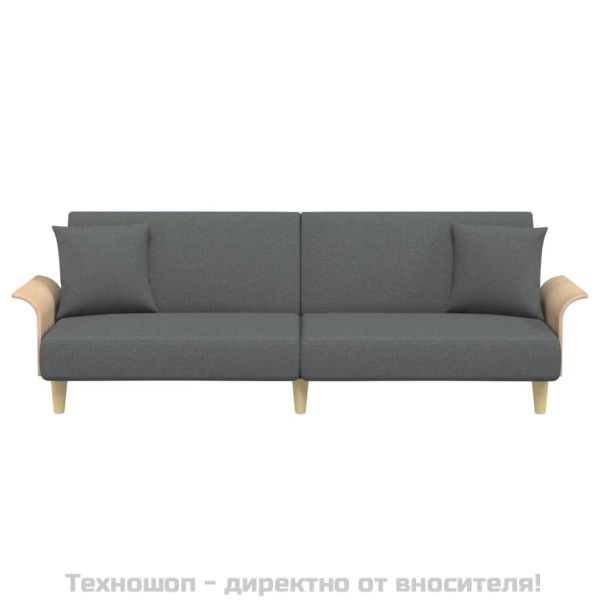 Разтегателно канапе с подлакътници, тъмносиво, плат