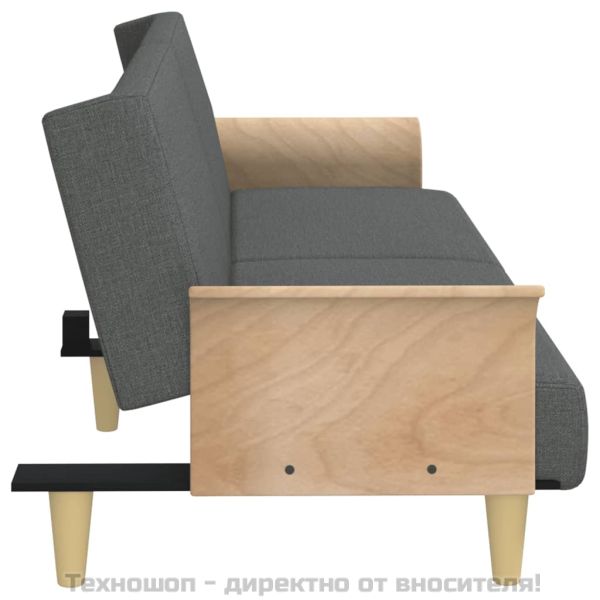 Разтегателно канапе с подлакътници, тъмносиво, плат