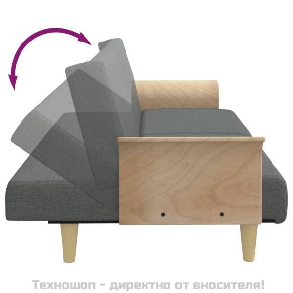 Разтегателно канапе с подлакътници, тъмносиво, плат