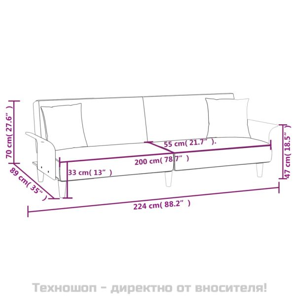 Разтегателно канапе с подлакътници, тъмносиво, плат