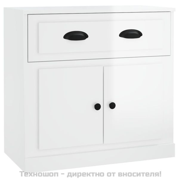 Сайдборд, бял гланц, 70x35,5x67,5 см, инженерно дърво