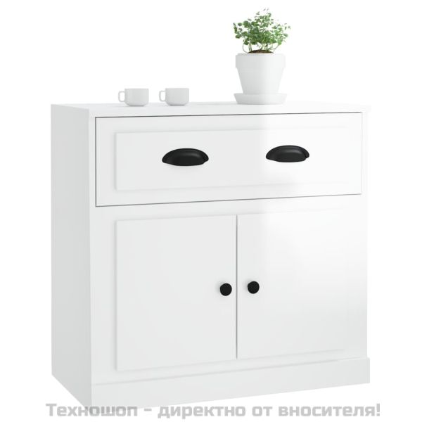 Сайдборд, бял гланц, 70x35,5x67,5 см, инженерно дърво