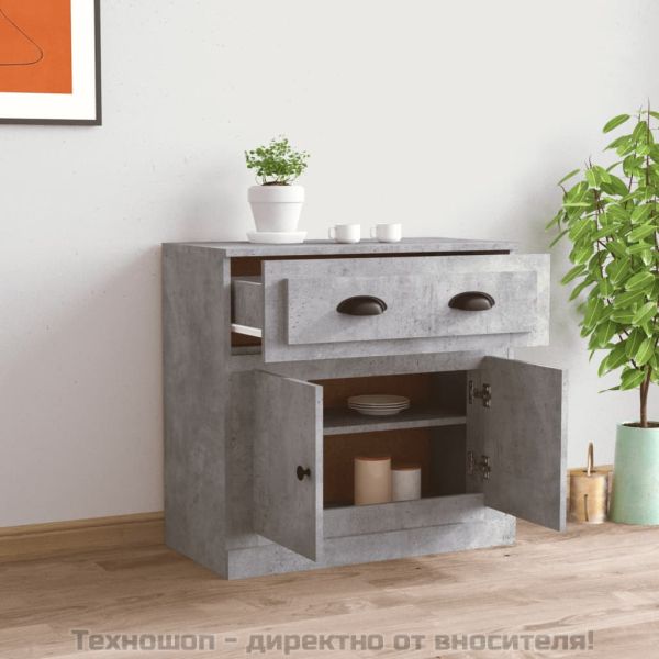 Сайдборд, бетонно сив, 70x35,5x67,5 см, инженерно дърво