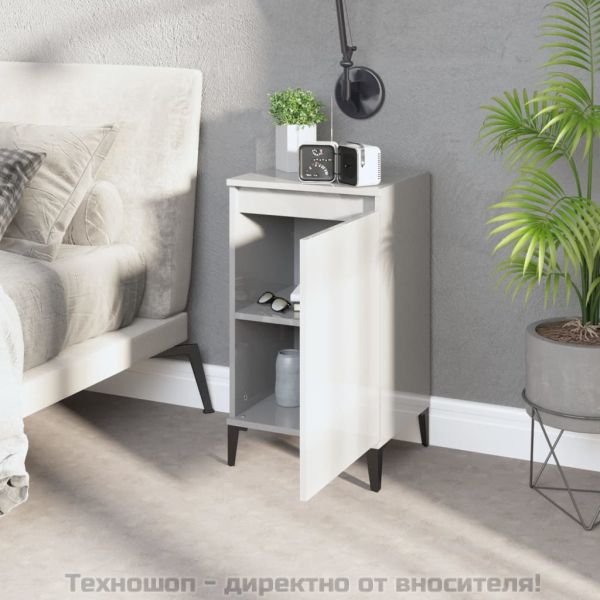 Нощно шкафче, бял гланц, 40x35x70 см, инженерно дърво