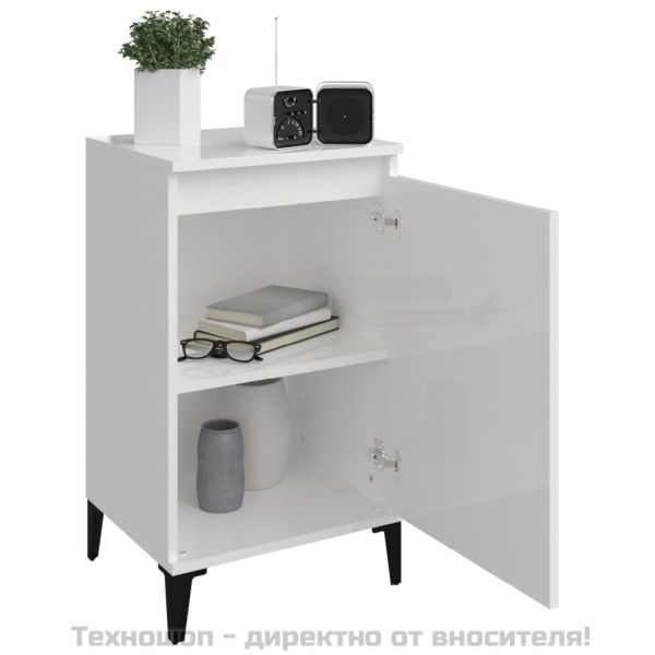 Нощно шкафче, бял гланц, 40x35x70 см, инженерно дърво