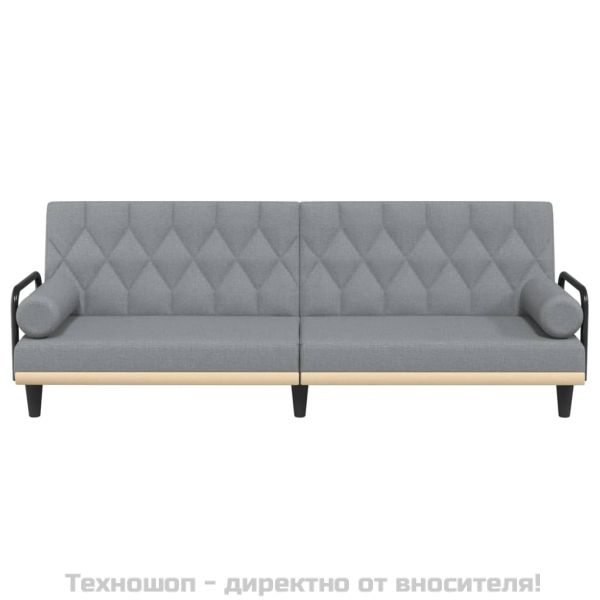 Разтегателно канапе с подлакътници, светлосиво, плат