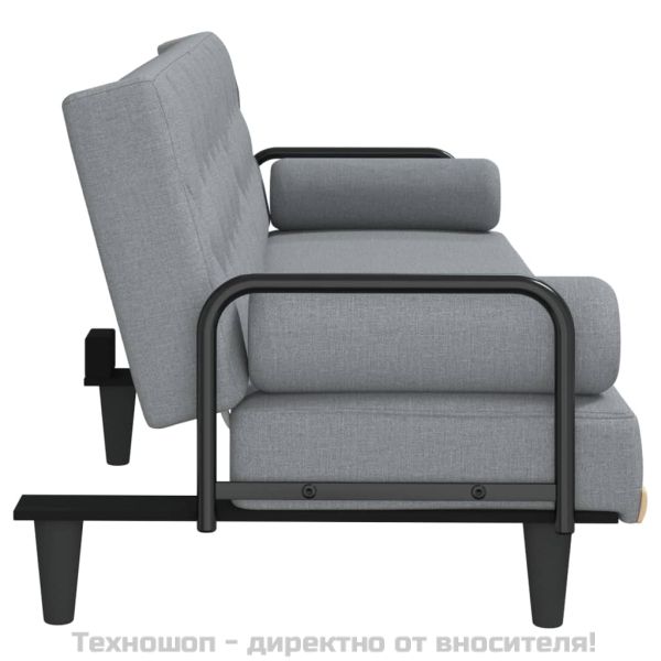 Разтегателно канапе с подлакътници, светлосиво, плат