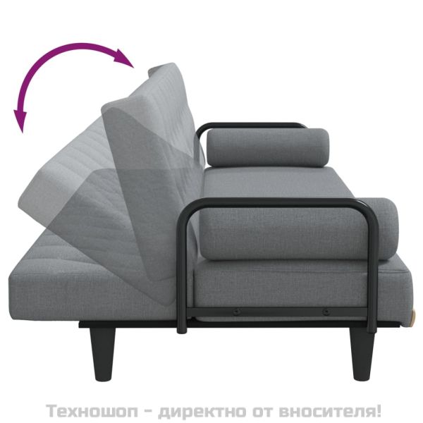 Разтегателно канапе с подлакътници, светлосиво, плат