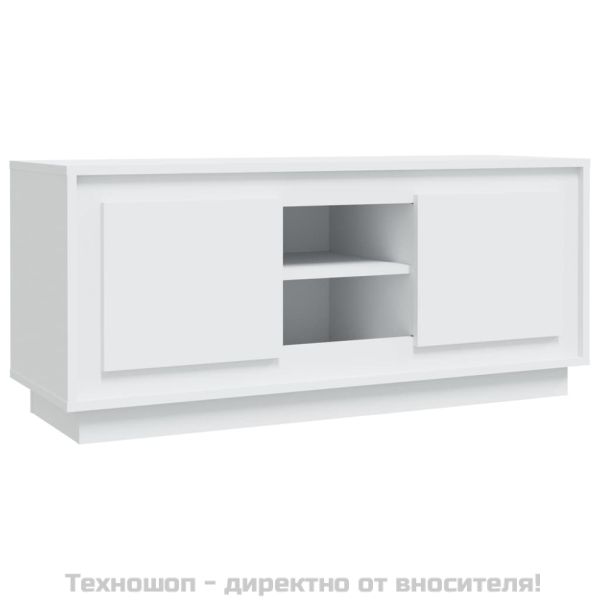 ТВ шкаф, бял, 102x35x45 см, инженерно дърво