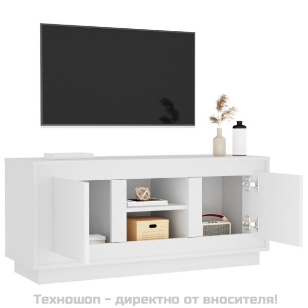 ТВ шкаф, бял, 102x35x45 см, инженерно дърво