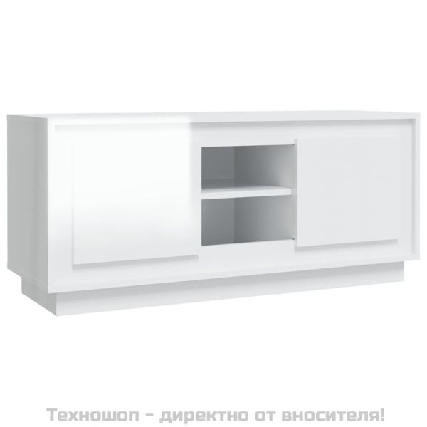 ТВ шкаф бял гланц 102x35x45 см инженерно дърво