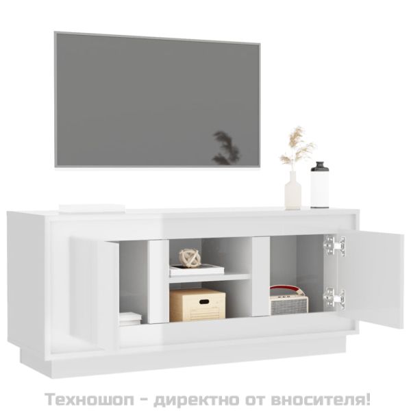 ТВ шкаф бял гланц 102x35x45 см инженерно дърво