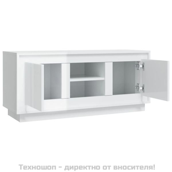 ТВ шкаф бял гланц 102x35x45 см инженерно дърво