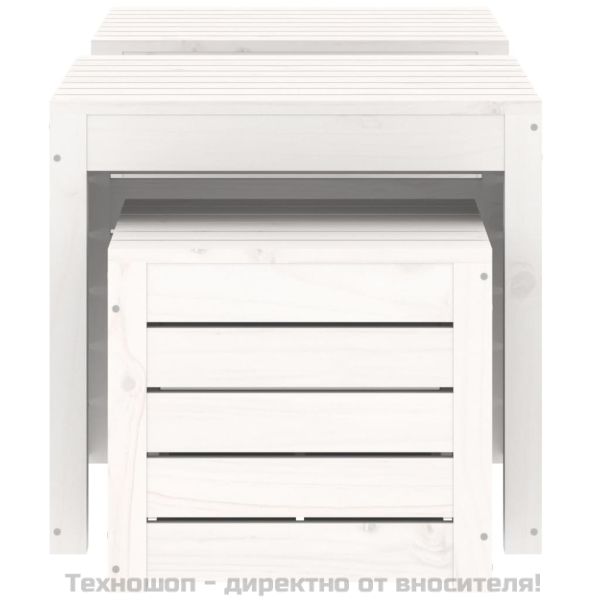 Комплект градински кутии от 3 части, бели, масивно дърво бор
