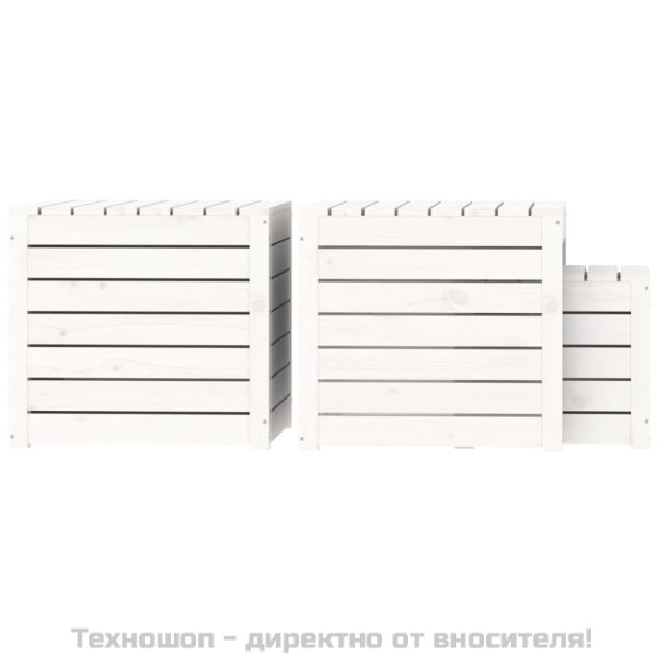 Комплект градински кутии от 3 части, бели, масивно дърво бор
