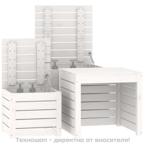 Комплект градински кутии от 3 части, бели, масивно дърво бор