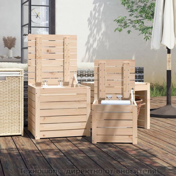 Комплект градински кутии от 3 части, масивно дърво бор