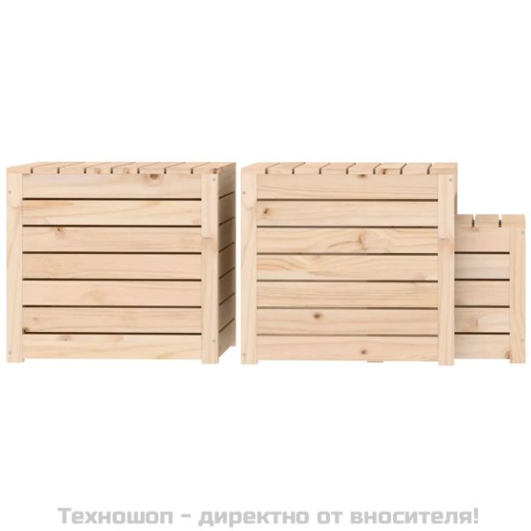 Комплект градински кутии от 3 части, масивно дърво бор