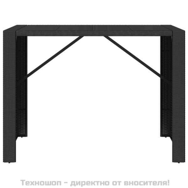 Бар маса със стъклен плот, черна, 145x80x110 см, полиратан