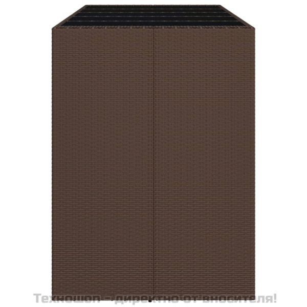 Бар маса със стъклен плот, кафява, 185x80x110 см, полиратан