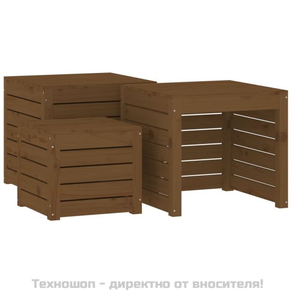 Комплект градински кутии от 3 части, меденокафяво, бор масив