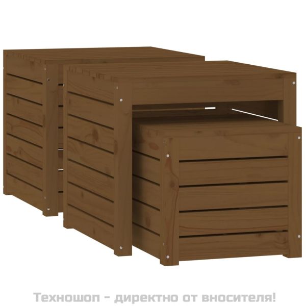 Комплект градински кутии от 3 части, меденокафяво, бор масив