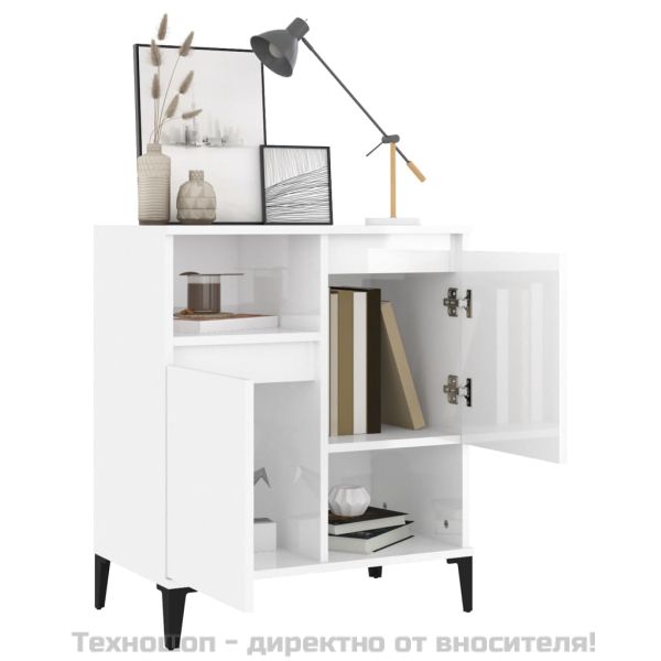 Сайдборд, бял гланц, 60x35x70 см, инженерно дърво