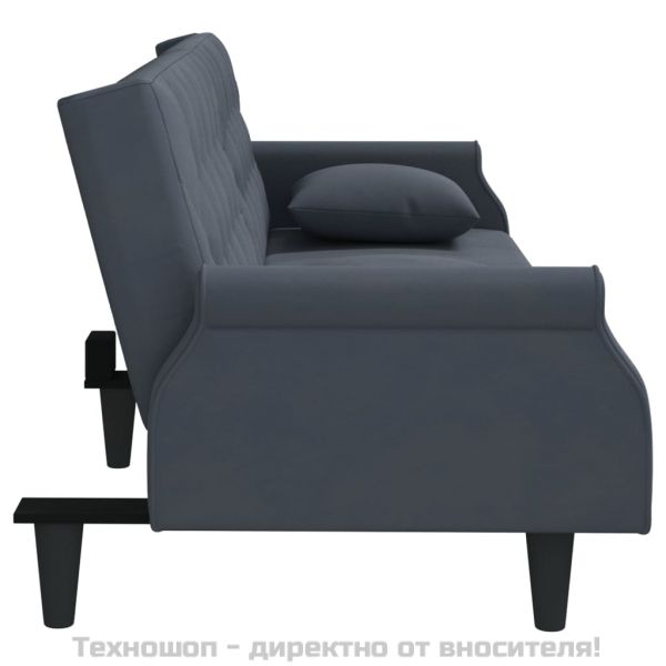 Разтегателно канапе с подлакътници, тъмносиво, кадифе