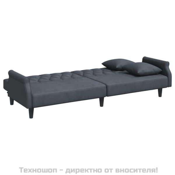 Разтегателно канапе с подлакътници, тъмносиво, кадифе