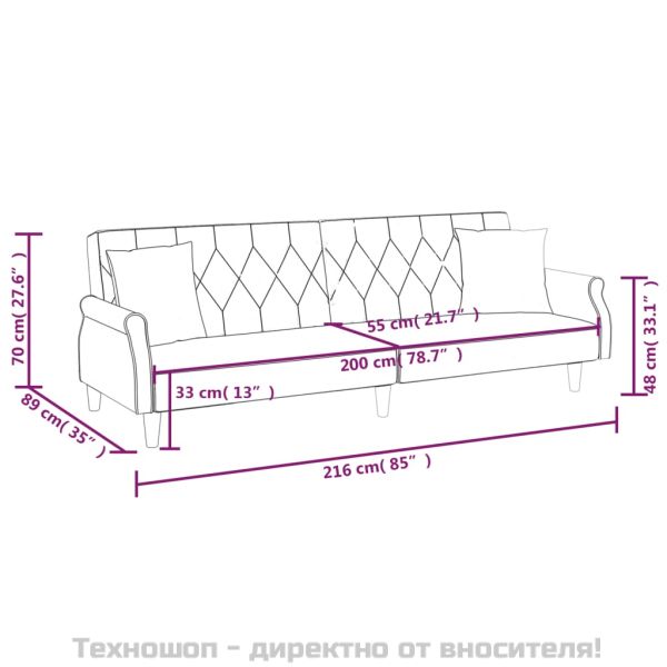 Разтегателно канапе с подлакътници, тъмносиво, кадифе