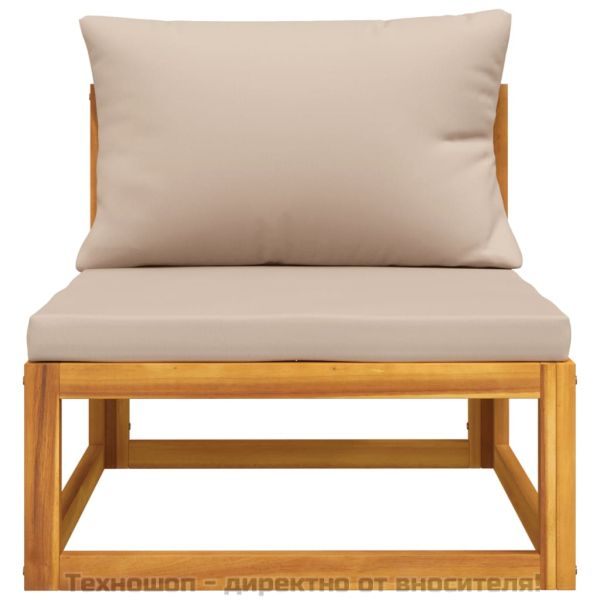 Градински лаундж комплект с възглавници, 3 части, акация масив