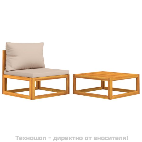 Градински комплект дивани с възглавници от 2 части акация масив